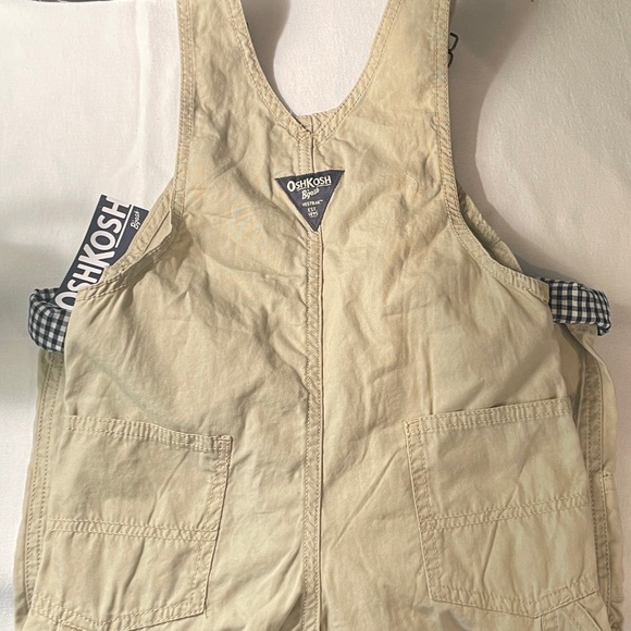 NEW Oshkosh Bgosh 3T khaki and blue plaid overalls pants Toddler - Picture 9 of 9